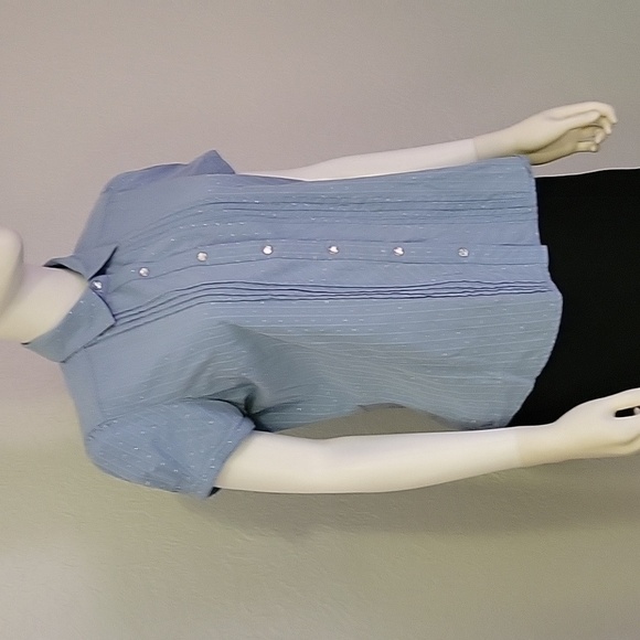 Vtg ARIAT Western Pintucked Metallic Pin Dot Puff Sleeve Snap Landgirl Shirt - Picture 2 of 8